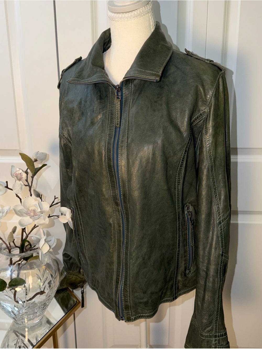 Women’s Olive Green Leather biker Jacket